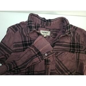 Express Womens Flannel Shirt Boyfriend Plaid Button‎ Up Long Sleeve Size XS